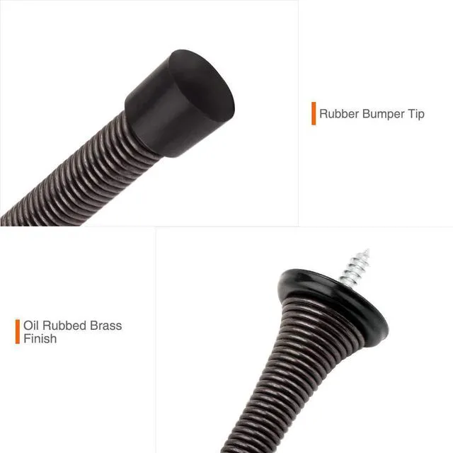 Alt view image 4 of 6 - 18 Pack Spring Door Stopper Oil Rubbed Bronze - 3-1/4" Flexible Spring Door Stops with Black Rubber Bumper Tips