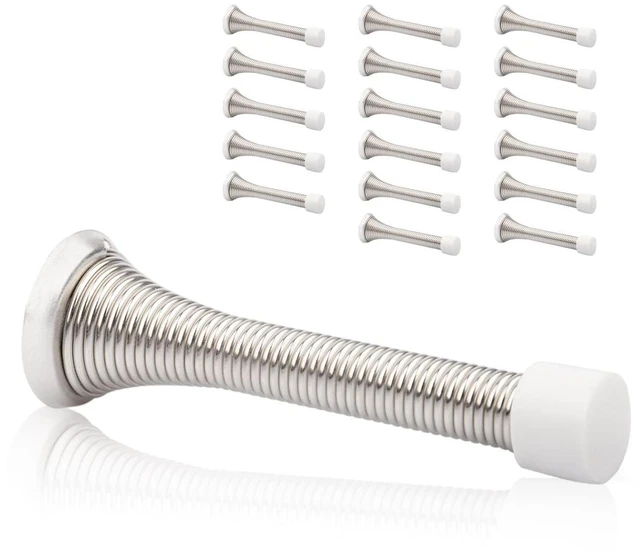 Main image of 18 Pack Spring Door Stopper Brushed Satin Nickel- 3-1/4" Flexible Spring Door Stops with White Rubber Bumper Tips