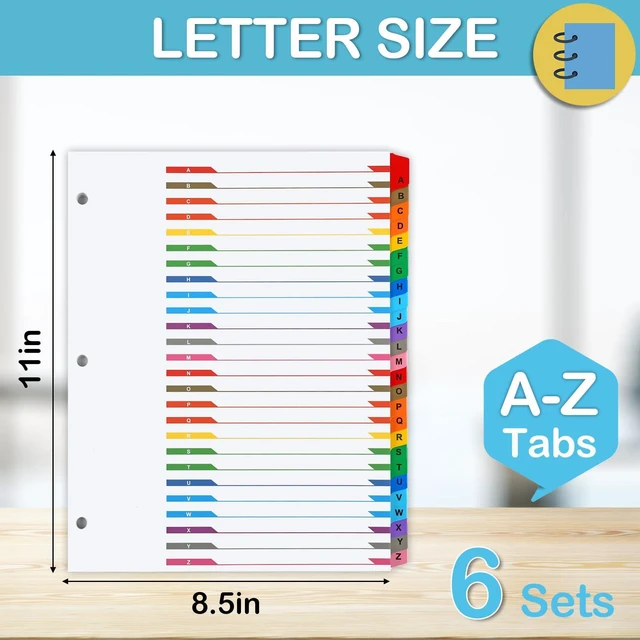 Alt view image 2 of 7 - Alphabet Binder Dividers for 3 Ring Binder, A-Z Dividers for 3 Ring Binder Multicolor A-Z Binder Dividers with Customizable Table of Contents Page, ABC Alphabet Tabs for School Office