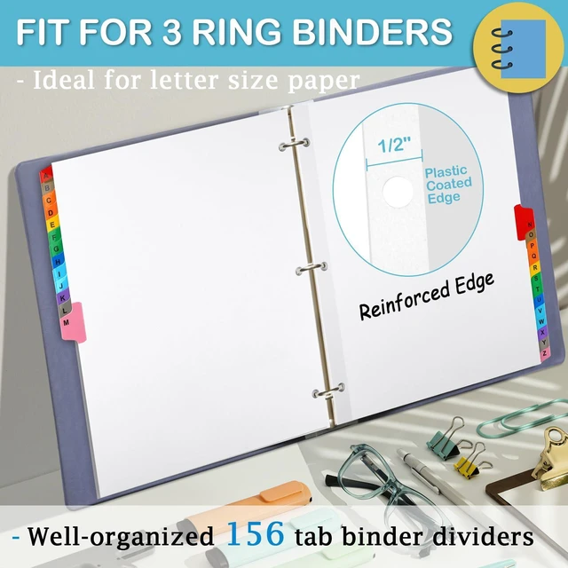 Alt view image 4 of 7 - Alphabet Binder Dividers for 3 Ring Binder, A-Z Dividers for 3 Ring Binder Multicolor A-Z Binder Dividers with Customizable Table of Contents Page, ABC Alphabet Tabs for School Office