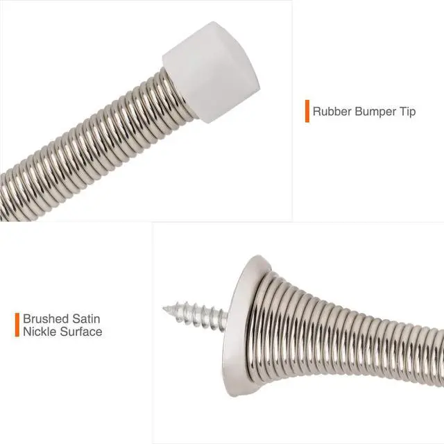 Alt view image 4 of 6 - 18 Pack Spring Door Stopper Brushed Satin Nickel- 3-1/4" Flexible Spring Door Stops with White Rubber Bumper Tips