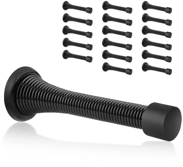 Main image of 18 Pack Spring Door Stopper Black- 3-1/4" Flexible Spring Door Stops with Black Rubber Bumper Tips