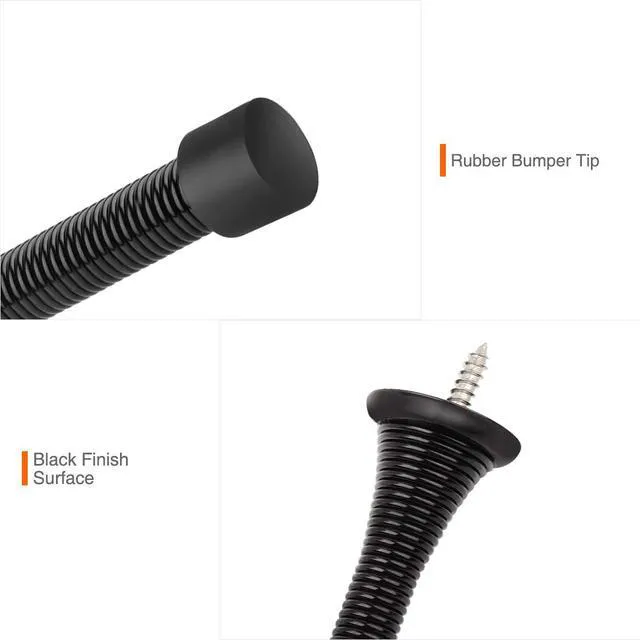 Alt view image 4 of 6 - 18 Pack Spring Door Stopper Black- 3-1/4" Flexible Spring Door Stops with Black Rubber Bumper Tips
