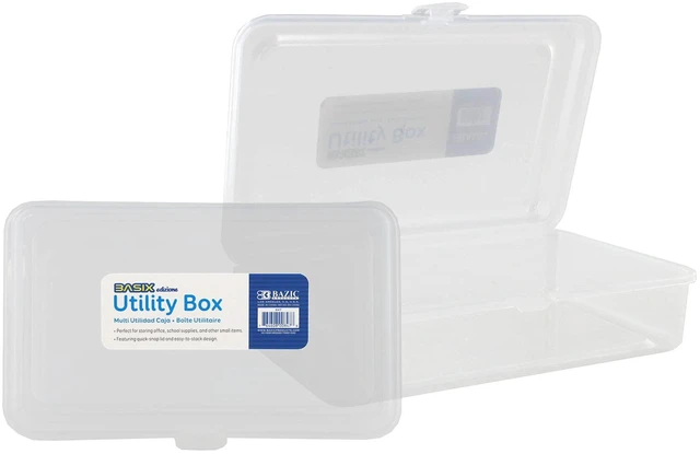 Main image of Basix Clear Multipurpose Pencil Box, Stackable, 24-Case snap-latch lid for pens, tools, crafts, supplies