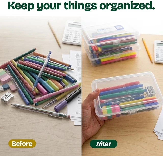 Alt view image 4 of 7 - Basix Clear Multipurpose Pencil Box, Stackable, 24-Case snap-latch lid for pens, tools, crafts, supplies