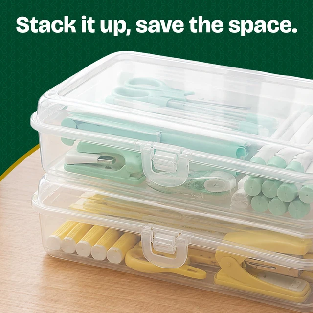 Alt view image 5 of 7 - Basix Clear Multipurpose Pencil Box, Stackable, 24-Case snap-latch lid for pens, tools, crafts, supplies