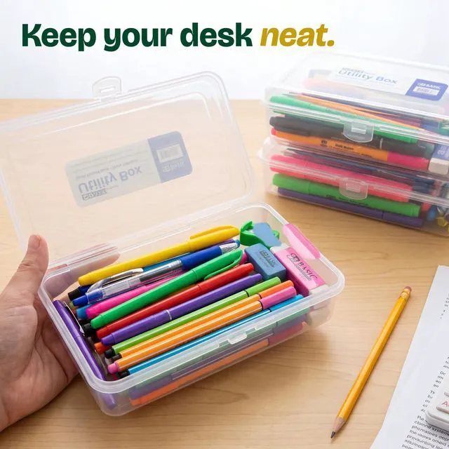 Alt view image 6 of 7 - Basix Clear Multipurpose Pencil Box, Stackable, 24-Case snap-latch lid for pens, tools, crafts, supplies
