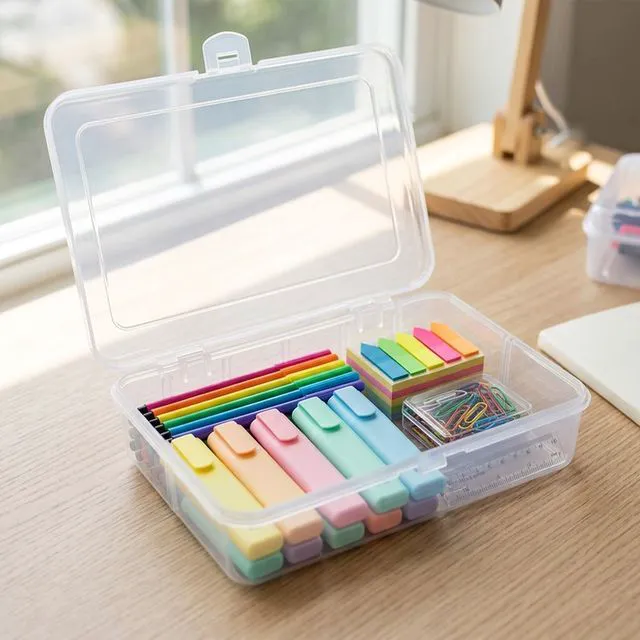 Alt view image 7 of 7 - Basix Clear Multipurpose Pencil Box, Stackable, 24-Case snap-latch lid for pens, tools, crafts, supplies