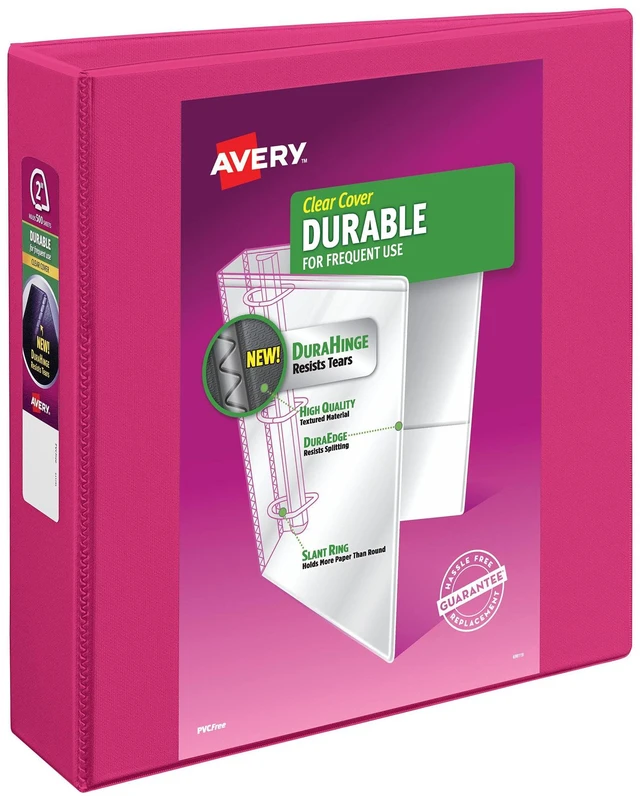 Main image of Durable View 3 Ring Binder, 2" Slant Rings, 1 Pink Binder For Daily School, Home and Office Use, DuraHinge Tear-Resistant Spine, DuraEdge Split-Resistant Edges, Clear View Overlays