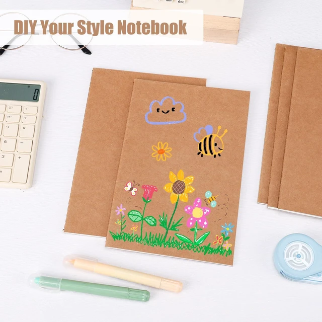 Alt view image 6 of 7 - 24 Pack Blank Kraft Notebooks, A5 Journals Notebook Bulk, Unlined Paper Sketchbooks, 8.3x5.5in 60 Pages Travel Journal Set for Journaling, Student, Kids, Writing