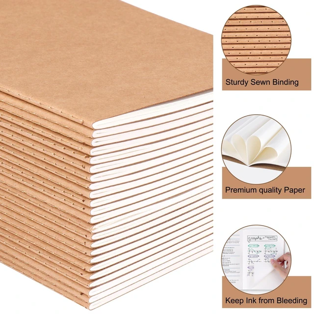 Alt view image 3 of 7 - 24 Pack Blank Kraft Notebooks, A5 Journals Notebook Bulk, Unlined Paper Sketchbooks, 8.3x5.5in 60 Pages Travel Journal Set for Journaling, Student, Kids, Writing