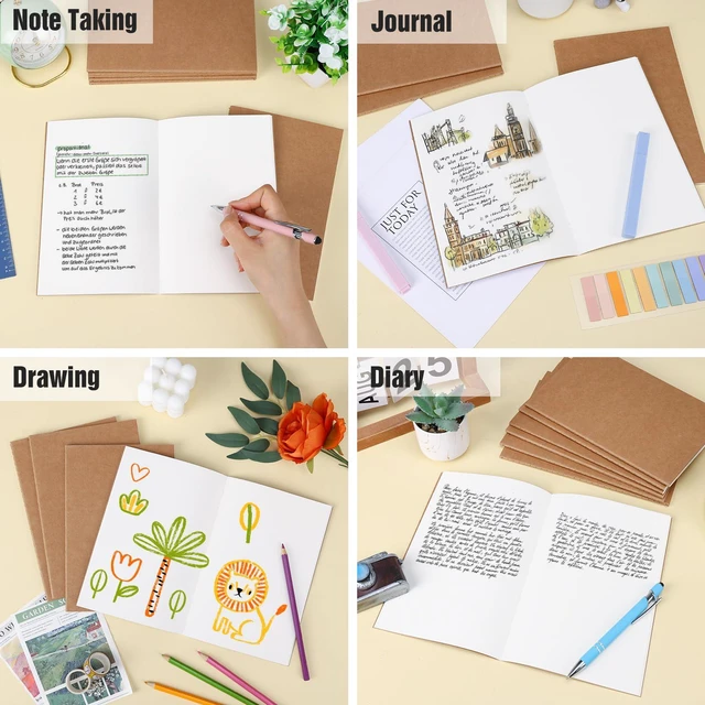 Alt view image 7 of 7 - 24 Pack Blank Kraft Notebooks, A5 Journals Notebook Bulk, Unlined Paper Sketchbooks, 8.3x5.5in 60 Pages Travel Journal Set for Journaling, Student, Kids, Writing