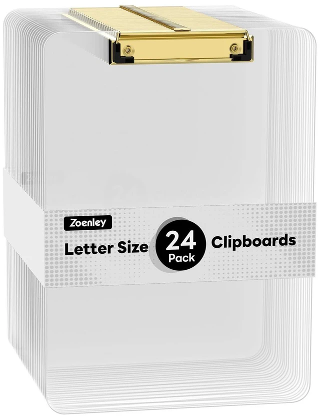 Main image of Plastic Clipboard Set of 24, Clear 8.5 x 11'' Clip Board Gold Clip, 12.5 x 9'' Letter Size for Classroom, Students, Teacher, Nurse, Office & School Supplies