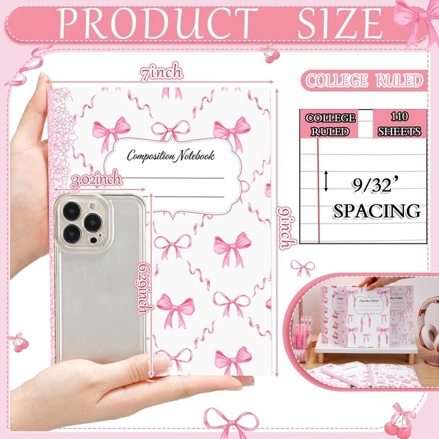 Alt view image 2 of 7 - 6 Pack Light Pink Composition Notebook College Ruled Back to School Supplies 110 Pages Note Taking, 9-3/4 x 7-1/2"Inch Size, Preppy Aesthetic Design, Cute Journal Office Use
