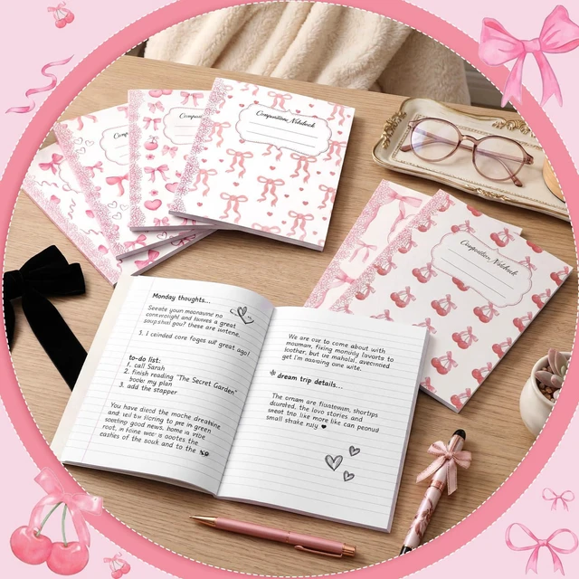 Alt view image 4 of 7 - 6 Pack Light Pink Composition Notebook College Ruled Back to School Supplies 110 Pages Note Taking, 9-3/4 x 7-1/2"Inch Size, Preppy Aesthetic Design, Cute Journal Office Use