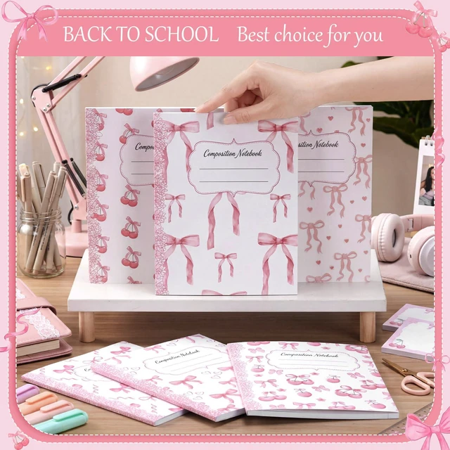 Alt view image 7 of 7 - 6 Pack Light Pink Composition Notebook College Ruled Back to School Supplies 110 Pages Note Taking, 9-3/4 x 7-1/2"Inch Size, Preppy Aesthetic Design, Cute Journal Office Use