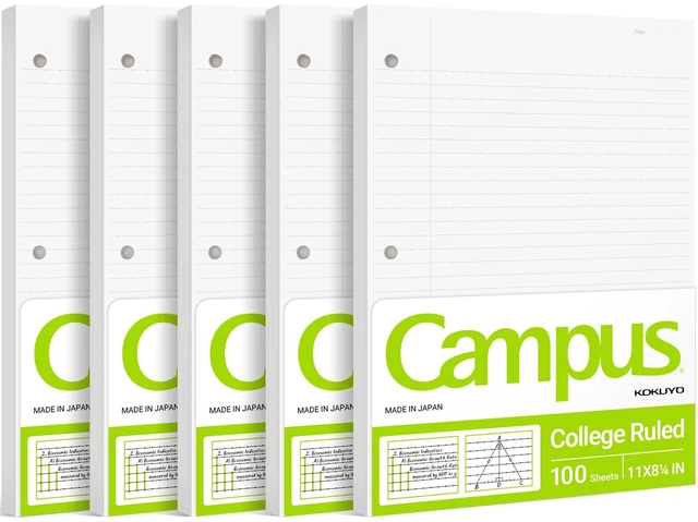Main image of 3 Hole Loose Leaf Paper 8-1/4"x11 College Ruled, 100 Sheets, 5 Pack Filler Paper for 3 Ring Binder Bleed Resistance Notebook Paper, 70 GSM Japanese Smooth Paper School Suppliers 100 Sheets/Pack