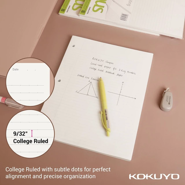 Alt view image 4 of 6 - 3 Hole Loose Leaf Paper 8-1/4"x11 College Ruled, 100 Sheets, 5 Pack Filler Paper for 3 Ring Binder Bleed Resistance Notebook Paper, 70 GSM Japanese Smooth Paper School Suppliers 100 Sheets/Pack