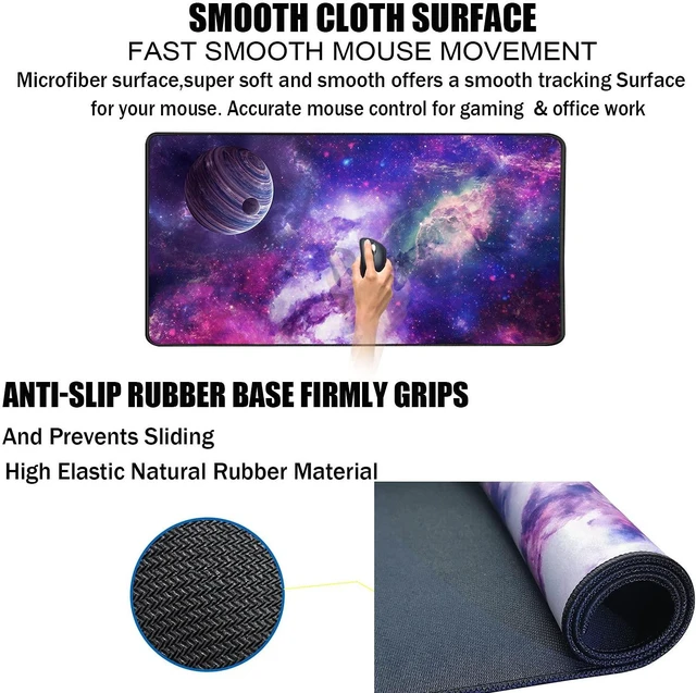 Alt view image 3 of 6 - Large Extended Gaming Mouse Pad, Long Mouse Pads, Extra Large Big Mouse Pad with Stitched Edge, XXL Non-Slip Computer Computer Keyboard Mat for Gamer/Desktop/Office/Home, Galaxy