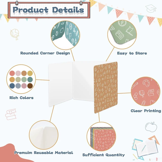 Alt view image 3 of 7 - 24 Pack Privacy Shields for Student Desk Colorful Desk Dividers Durable Privacy Folders Testing Dividers Shield Study Boards Panel Partition for Classroom Teacher Back to School Supplies