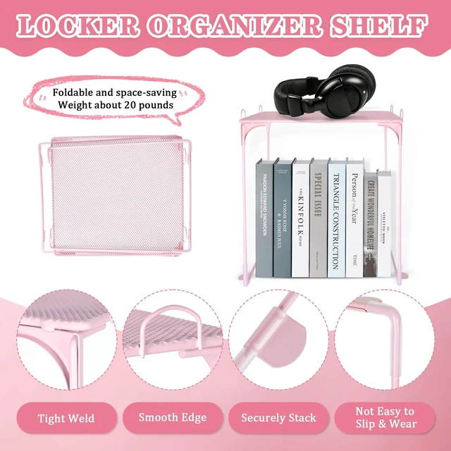 Alt view image 5 of 6 - 16 Pcs Locker Accessories Pink Locker Organizer & Decorations Locker Shelf, Rug, Magnetic Wallpaper, Locker Mirror, Whiteboard, Pen Holder, Markers, Magnets, Back-to-School Essentials
