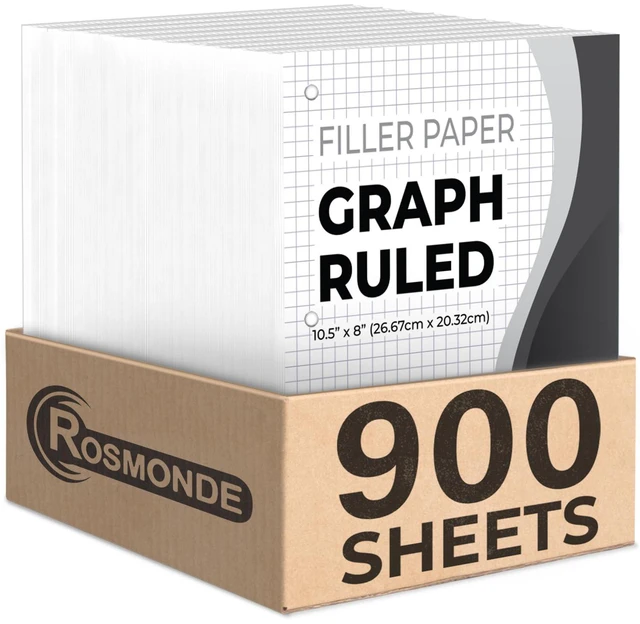 Main image of 900 Sheets Graph Paper, 6 Pack, 4x4 Grid Paper, Notebook Paper Loose Leaf Paper, 8" x 10.5", 3 Hole Punched, Bulk Paper, Thick Graphing Paper, Quad Ruled Paper, Back to School Supplies