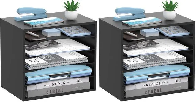 Main image of 5-Tier Wood Desk Organizer, Paper Tray Organizer for Desk with Adjustable Storage Shelves, Desktop File Organization Paper Sorter Mail Holder for Office Home Classroom, Black (Pack of 2)