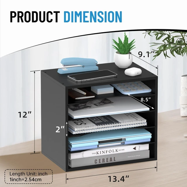 Alt view image 3 of 7 - 5-Tier Wood Desk Organizer, Paper Tray Organizer for Desk with Adjustable Storage Shelves, Desktop File Organization Paper Sorter Mail Holder for Office Home Classroom, Black (Pack of 2)