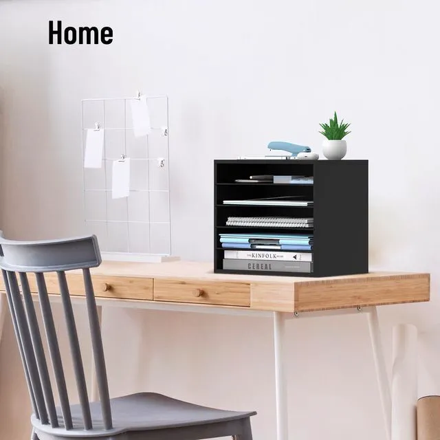 Alt view image 7 of 7 - 5-Tier Wood Desk Organizer, Paper Tray Organizer for Desk with Adjustable Storage Shelves, Desktop File Organization Paper Sorter Mail Holder for Office Home Classroom, Black (Pack of 2)