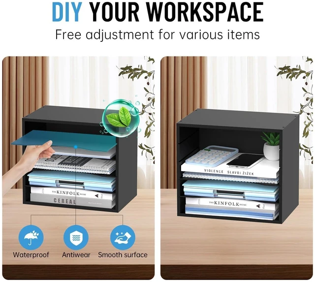 Alt view image 4 of 7 - 5-Tier Wood Desk Organizer, Paper Tray Organizer for Desk with Adjustable Storage Shelves, Desktop File Organization Paper Sorter Mail Holder for Office Home Classroom, Black (Pack of 2)