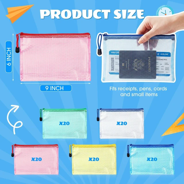 Alt view image 2 of 7 - 100Pcs Mesh Pencil Pouch,Multicolor Pouch Multicolor Zipper,A5 Small Zipper Pencil Pouches Bulk, Waterproof Clear Storage Bag, Multipurpose for Cash Board Game Passport Office