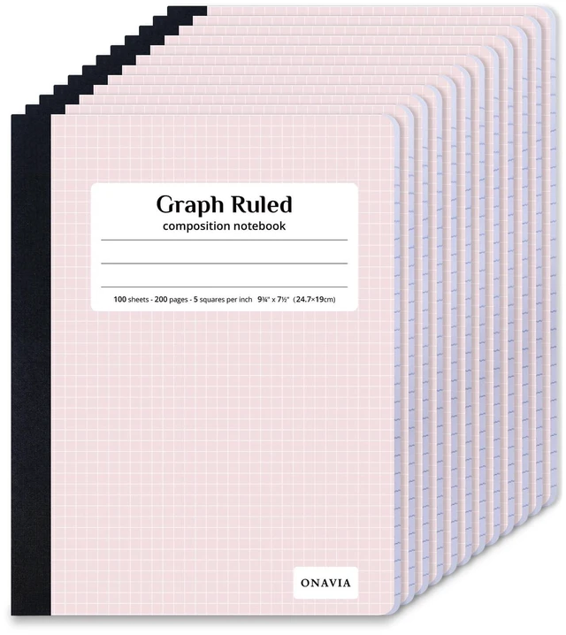 Main image of Pink Graph Composition Notebook Bulk 12 Pack, 5x5 Grid, 200 Pages 100 Sheets, 9.75 x 7.5 in, 12 Pack Grid Notebooks, Graph Paper Notebook, Math Notebook, Classroom, Engineering