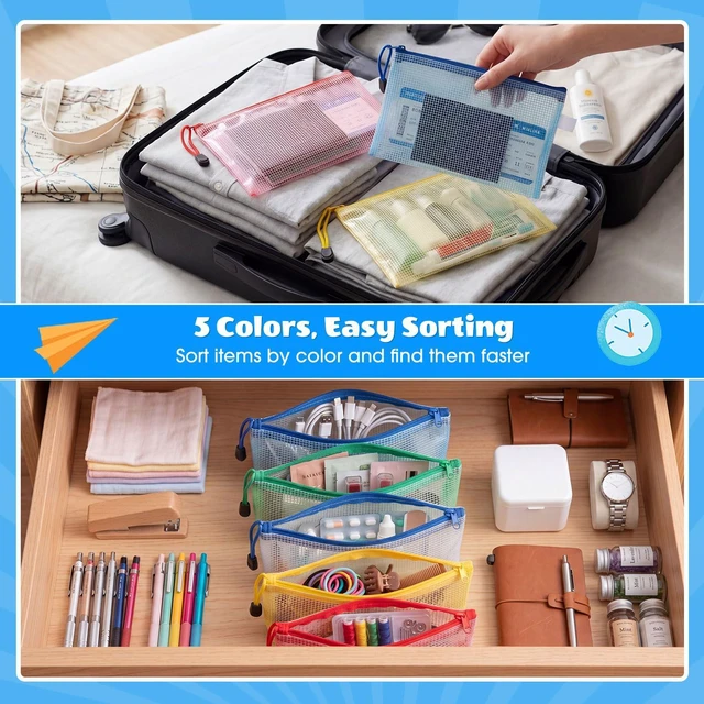 Alt view image 7 of 7 - 100Pcs Mesh Pencil Pouch,Multicolor Pouch Multicolor Zipper,A5 Small Zipper Pencil Pouches Bulk, Waterproof Clear Storage Bag, Multipurpose for Cash Board Game Passport Office