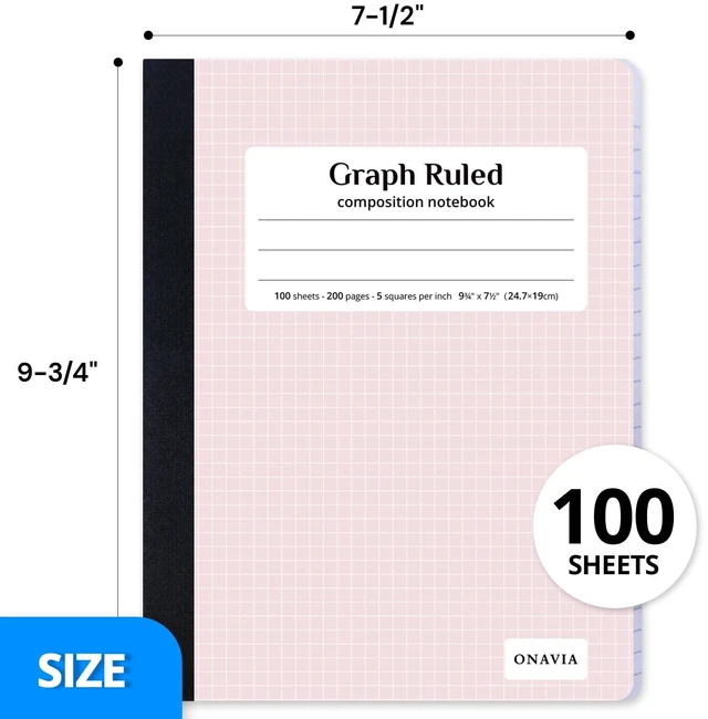 Alt view image 7 of 7 - Pink Graph Composition Notebook Bulk 12 Pack, 5x5 Grid, 200 Pages 100 Sheets, 9.75 x 7.5 in, 12 Pack Grid Notebooks, Graph Paper Notebook, Math Notebook, Classroom, Engineering