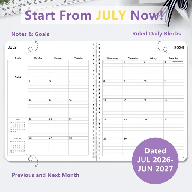 Alt view image 4 of 7 - Large Academic Planner 2026-2027, Purple Plaid Student Plan Book, Jul. 2026 - Jun. 2027, 8.5" x 11", Weekly Monthly Calendar for Classes, Goals & Homework