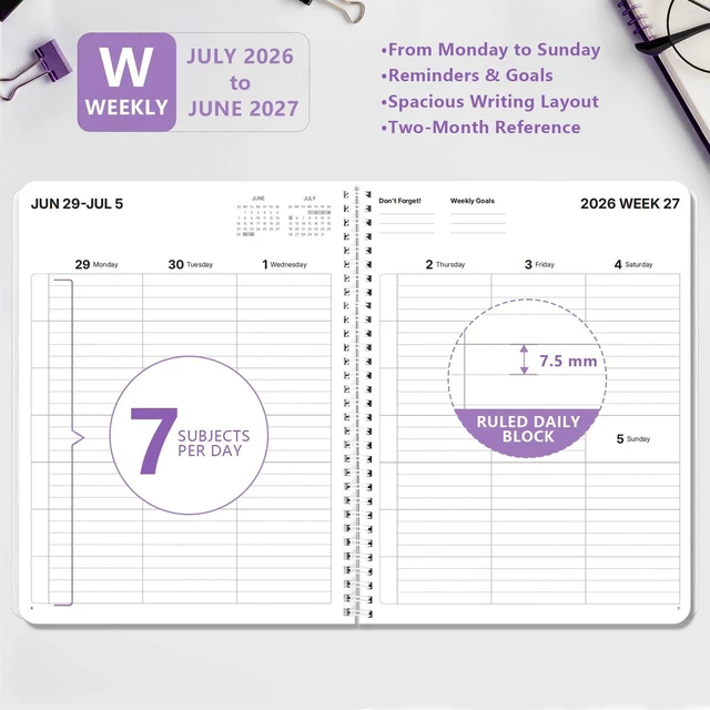 Alt view image 5 of 7 - Large Academic Planner 2026-2027, Purple Plaid Student Plan Book, Jul. 2026 - Jun. 2027, 8.5" x 11", Weekly Monthly Calendar for Classes, Goals & Homework