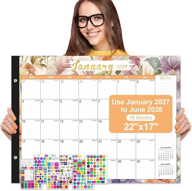 Main image of Large Desk Calendar 2027-2028,Jan 2027-Jun 2028, 18-Month Calendar 22" x 17" Desktop Pad Calendar 2027, Perfect for Planning and Organizing In Your Home, School or Office (6 Stickers Included)