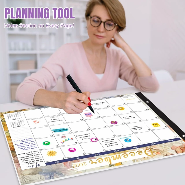 Alt view image 3 of 7 - Large Desk Calendar 2027-2028,Jan 2027-Jun 2028, 18-Month Calendar 22" x 17" Desktop Pad Calendar 2027, Perfect for Planning and Organizing In Your Home, School or Office (6 Stickers Included)