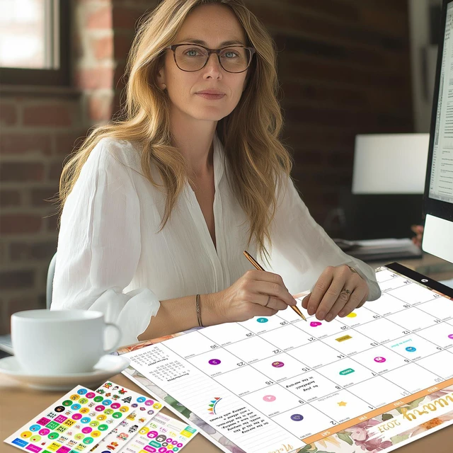 Alt view image 2 of 7 - Large Desk Calendar 2027-2028,Jan 2027-Jun 2028, 18-Month Calendar 22" x 17" Desktop Pad Calendar 2027, Perfect for Planning and Organizing In Your Home, School or Office (6 Stickers Included)