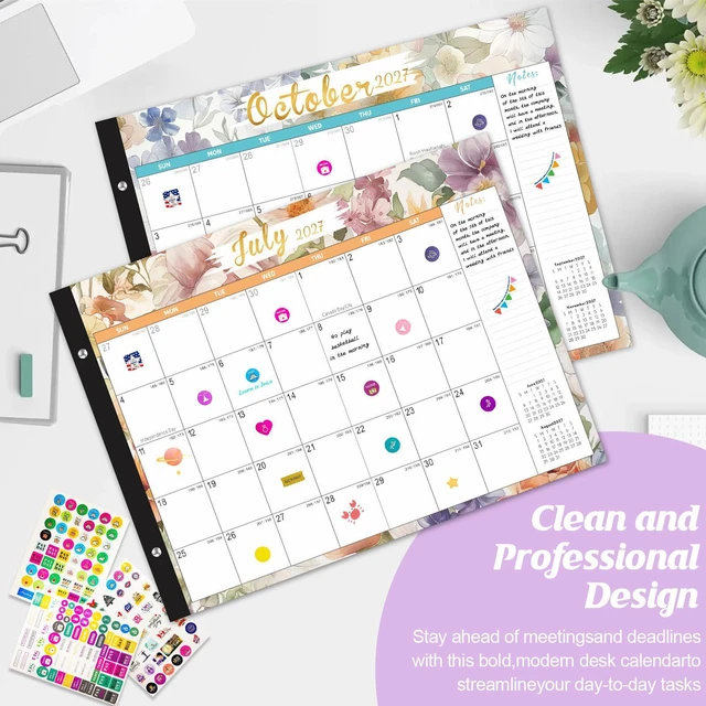 Alt view image 6 of 7 - Large Desk Calendar 2027-2028,Jan 2027-Jun 2028, 18-Month Calendar 22" x 17" Desktop Pad Calendar 2027, Perfect for Planning and Organizing In Your Home, School or Office (6 Stickers Included)