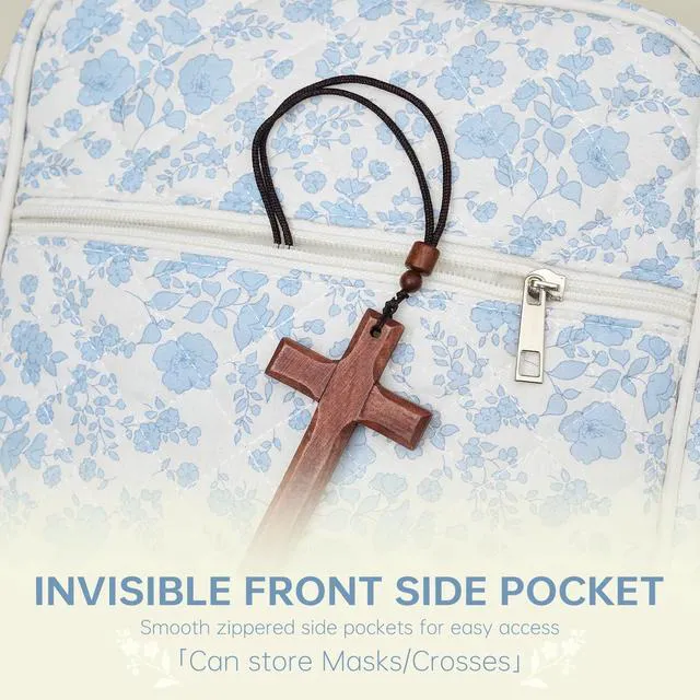 Alt view image 6 of 7 - Bible Bag Cover Case for Women Study Supplies Kit Church Book Holder Bible Study Supplies w/ Tabs Pens Portable Church Book Quilted Large Carrying Case Christian Gifts for Women Girls
