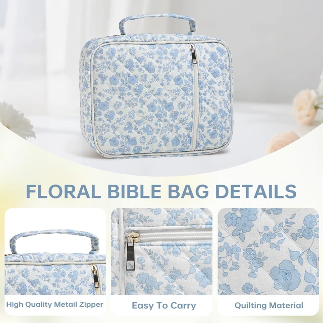 Alt view image 5 of 7 - Bible Bag Cover Case for Women Study Supplies Kit Church Book Holder Bible Study Supplies w/ Tabs Pens Portable Church Book Quilted Large Carrying Case Christian Gifts for Women Girls