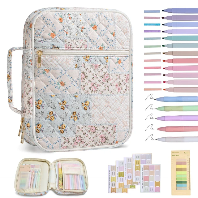 Main image of Bible Bag Cover Case for Women Study Supplies Kit Church Book Holder Bible Study Supplies w/ Tabs Pens Portable Church Book Quilted Large Carrying Case Christian Gifts for Women Girls