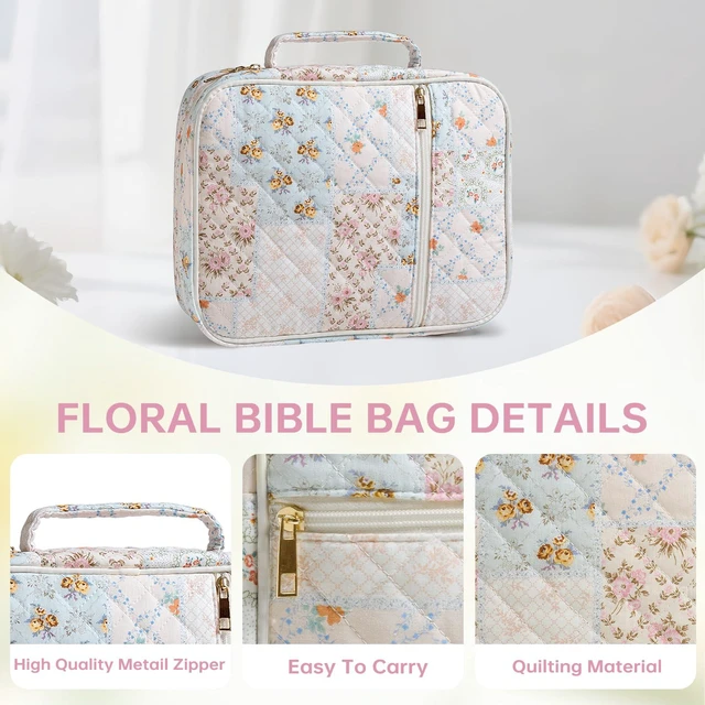 Alt view image 5 of 6 - Bible Bag Cover Case for Women Study Supplies Kit Church Book Holder Bible Study Supplies w/ Tabs Pens Portable Church Book Quilted Large Carrying Case Christian Gifts for Women Girls