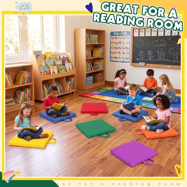Alt view image 5 of 6 - 12 Pcs Classroom Floor Cushions for Kids,Novel Color,Square Flexible Classroom Seating for Kindergarten Daycare Nursery, Floor Cushion with Handle, Floor Cushions for Sitting Reading