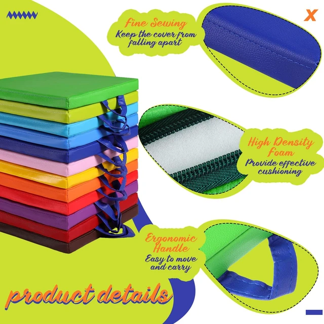 Alt view image 2 of 6 - 12 Pcs Classroom Floor Cushions for Kids,Classic Color,Square Flexible Classroom Seating for Kindergarten Daycare Nursery, Floor Cushion with Handle, Floor Cushions for Sitting Reading