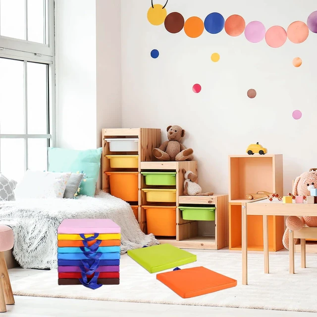 Alt view image 6 of 6 - 12 Pcs Classroom Floor Cushions for Kids,Classic Color,Square Flexible Classroom Seating for Kindergarten Daycare Nursery, Floor Cushion with Handle, Floor Cushions for Sitting Reading