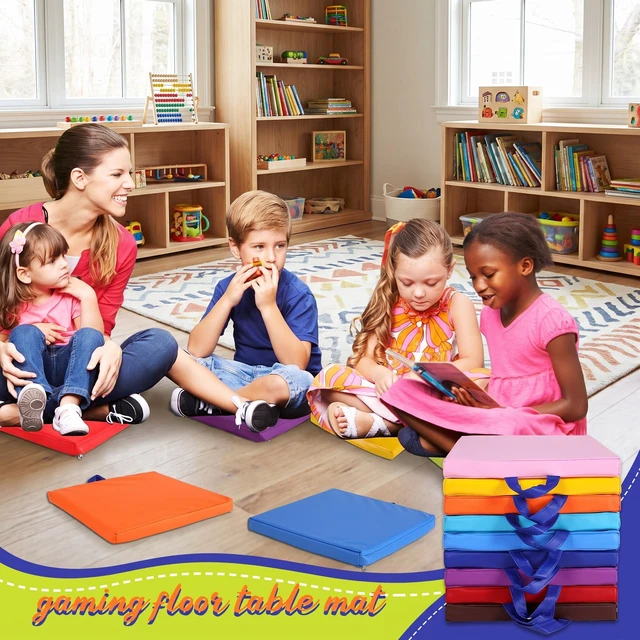 Alt view image 5 of 6 - 12 Pcs Classroom Floor Cushions for Kids,Classic Color,Square Flexible Classroom Seating for Kindergarten Daycare Nursery, Floor Cushion with Handle, Floor Cushions for Sitting Reading