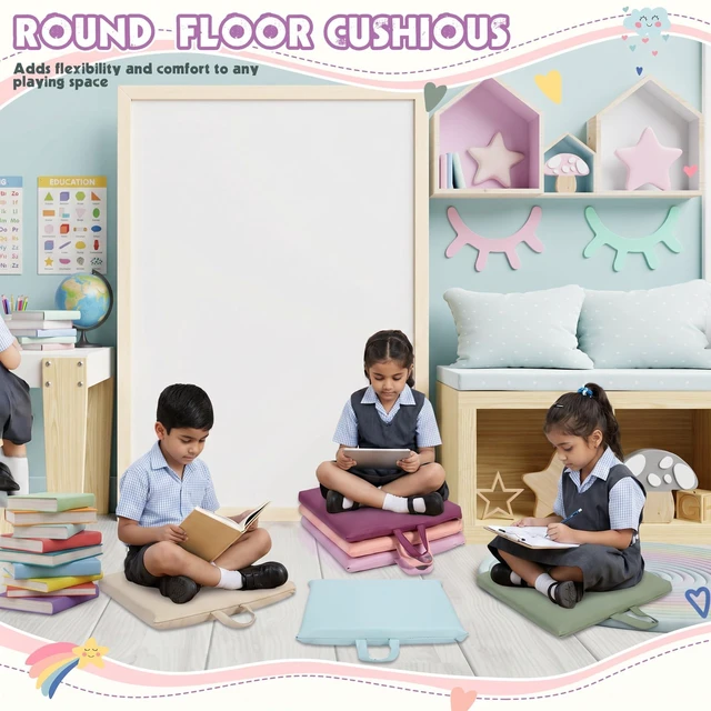 Alt view image 5 of 7 - 12 Pcs Classroom Floor Cushions for Kids,Vivid Color,Square Flexible Classroom Seating for Kindergarten Daycare Nursery, Floor Cushion with Handle, Floor Cushions for Sitting Reading