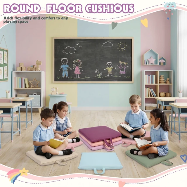 Alt view image 6 of 7 - 12 Pcs Classroom Floor Cushions for Kids,Vivid Color,Square Flexible Classroom Seating for Kindergarten Daycare Nursery, Floor Cushion with Handle, Floor Cushions for Sitting Reading